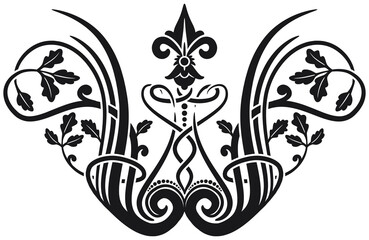 Art deco symbol. Art Deco style vector illustration with silhouettes of oak leaves creating a border.