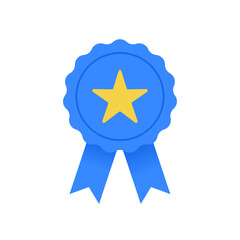 Premium quality badge, achievement badge. Award medal or feedback star badge. Medal with a star. Vector illustration isolated. 