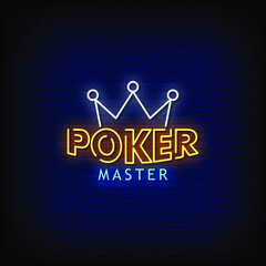 Poker Master Neon Signboard On Brick Wall