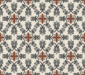 Japanese Flower Vine Tile Vector Seamless Pattern