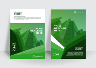 Business cover report template with modern green corporate concept. Minimalist cover design style set. Can be use for business annual report, name cade, flier, banner