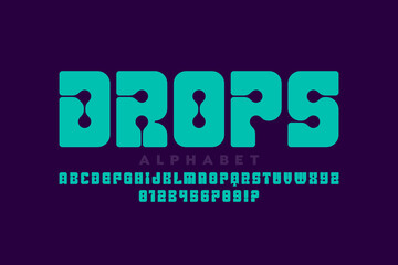 Abstract font Drops, alphabet letters and numbers vector illustration
