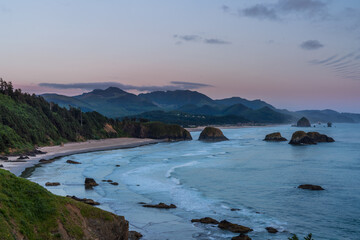 View of Cannon Beach and Indian beach in Ecola State park Oregon