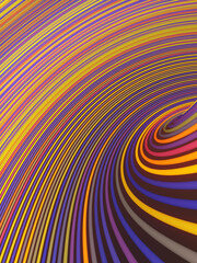 Twisted wires digital illustration of multicolored striped background. Creative pattern design. 3d rendering