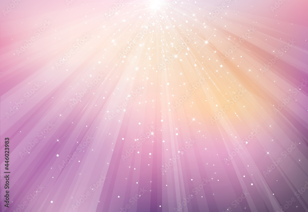 Wall mural vector violet sparkling background with rays, lights and stars.
