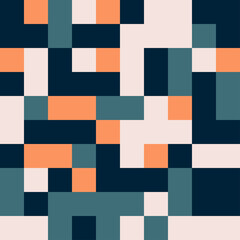 Seamless square tile random vibrant teal and orange pattern vector background