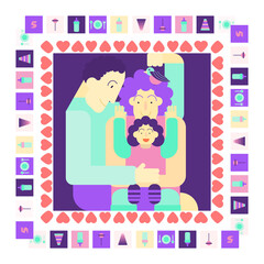 The family spends time together at home. The concept of dedicating time to yourself during a pandemic. Growing a garden in the apartment. Colored flat vector illustration.