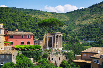 View of the Tempio della Sibilla in the park of Villa Gregoriana, Tivoli, Rome