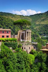 View of the Tempio della Sibilla in the park of Villa Gregoriana, Tivoli, Rome