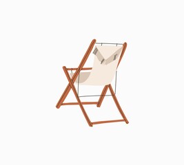 Hand drawn vector abstract stock graphic summer time cartoon,contemporary minimalistic style illustrations print with bohemian beautiful beach chair,isolated on white background