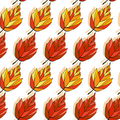 Obraz premium Falling autumn leaves seamless pattern. Colored foliage boundless background. Bright fall endless texture. Red, yellow, orange leaves repeating surface design. Colorful autumn backdrop.