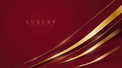 Diagonal golden lines sparkle on red luxury background, cover design modern concept, vector illustration.