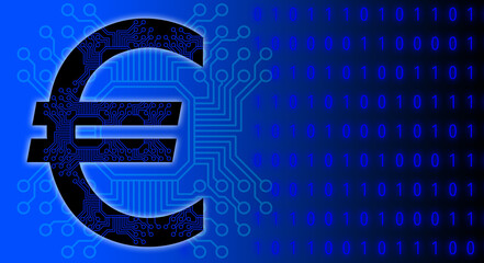 Digital euro sign in a binary code matrix as a symbol for digital currency illustration with copy space