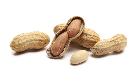 Shelled peanuts pile isolated on white background