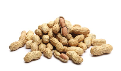 Shelled peanuts pile isolated on white background