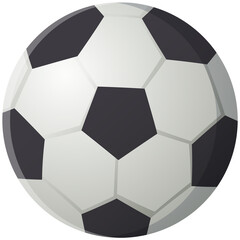 Soccer ball isolated on white background, black and white classic leather ball to play football. Football spherical object with patches, simple element for playing soccer game. Sports equipment icon