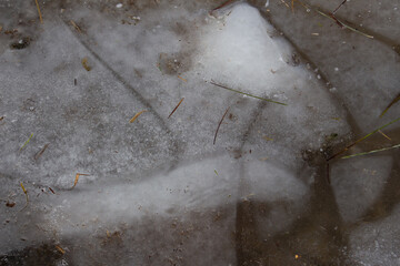 Cracks between ice floe on a frozen lake