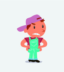 Angry cartoon character of little boy on jeans
