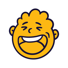 Round abstract face with happy emotion. Happy smiling emoji avatar. Portrait of a jubilant man. Cartoon style. Flat design vector illustration.