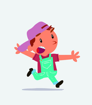 cartoon character of little boy on jeans running angry