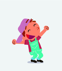 Euphoric cartoon character of little boy on jeans