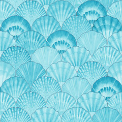 Watercolor sea shell seamless pattern. Hand drawn seashells texture vintage ocean background © Olga