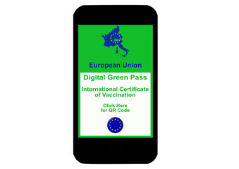 Smartphone with Digital Green Pass, EU Certificate of vaccination on display for safe traveling