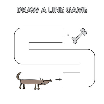 Cartoon wolf game for small children - draw a line. Vector illustration for kids education
