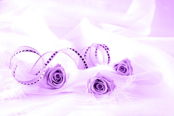 紫のプリザーブドフラワーのバラとリボンのデザイン