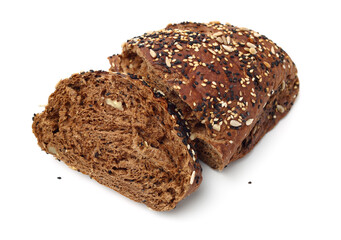 Fresh Baked  Bread With Walnuts and raisin on white background