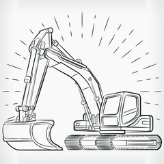 Excavator Doodle Backhoe Digger Handdrawing Sketch Construction Vector
