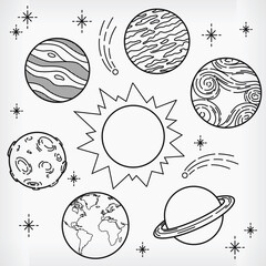 Doodle Planet Handdrawn Solar System Sketch Vector Ilustration Drawing © bluezace