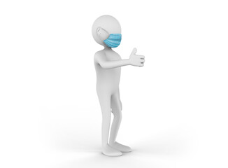 Cartoon man wearing blue surgical mask and showing thumbs up