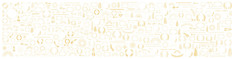 Set of 400 design elements. Wreath, frames, calligraphic, swirls divider, laurel leaves, ornate, award, arrows. Decorative vintage line elements collection. Vector illustration.