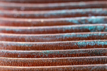 Copper radiator plates for a video card cooling system. Abstract metal shapes.