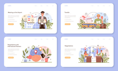 Travel agency services web banner or landing page set. Transfer