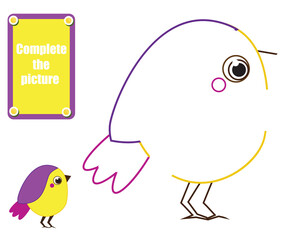 complete picture educational children game. Kids drawing worksheet. Printable activity for toddlers. Draw bird