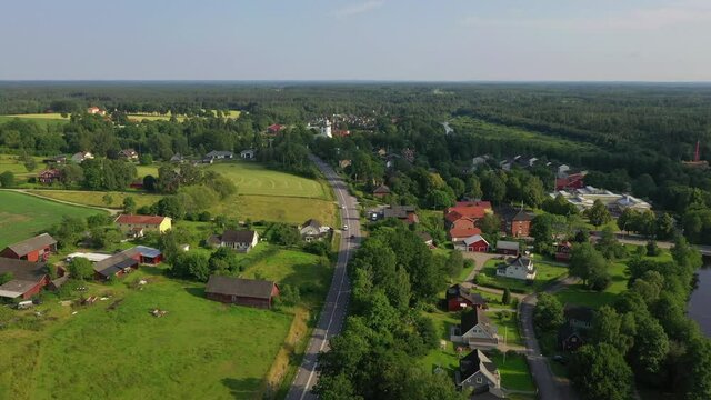 Aerial view of typical swedish village in district Smaland, Sweden