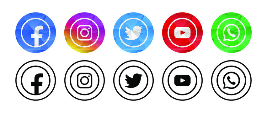 Facebook, instagram, twitter, youtube,whatsap social media icons on white background