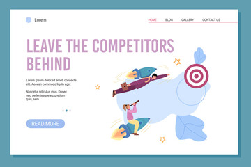 Business people fly on rockets compete on start new business or startup project.