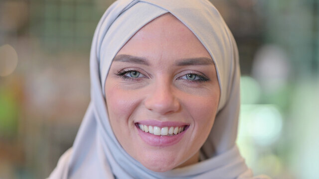 Smiling Face of Young Arab Woman in Hijab