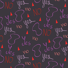 Seamless vector pattern of words and geometry. Yes and No. Design for packaging, posters, postcards, textiles, prints.