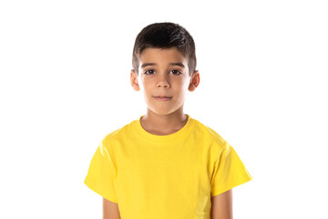 Adorable latin boy weraring a yellow t-shirt