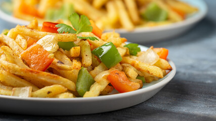 Chinese salt and pepper chips. French fries. Asian take away food