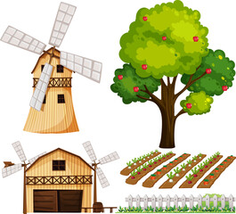 Farm element set isolated on white background