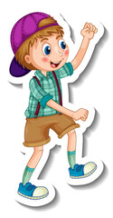 Sticker template with a happy boy cartoon character isolated