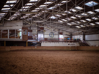 Saint Contest, France, Normandy July 2021. Horse hall, training and training place for riders and horses, playground