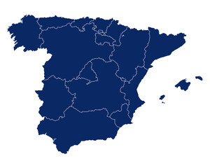Fototapeta na wymiar Karte von Spanien mit Regionen und Grenzen