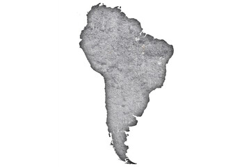 Karte von Südamerika auf verwittertem Beton