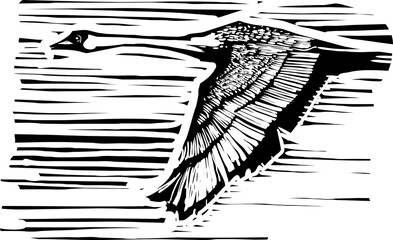 Woodcut expressionist style Swan